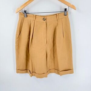 Vintage Ann Taylor Studio Linen Pleated Shorts Tan 12 High Rise 90s Coastal